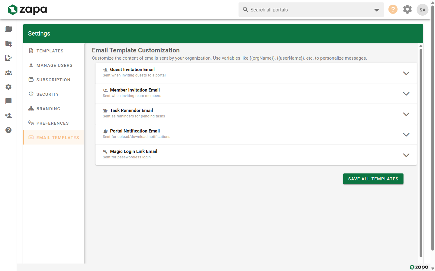 Email Templates Settings