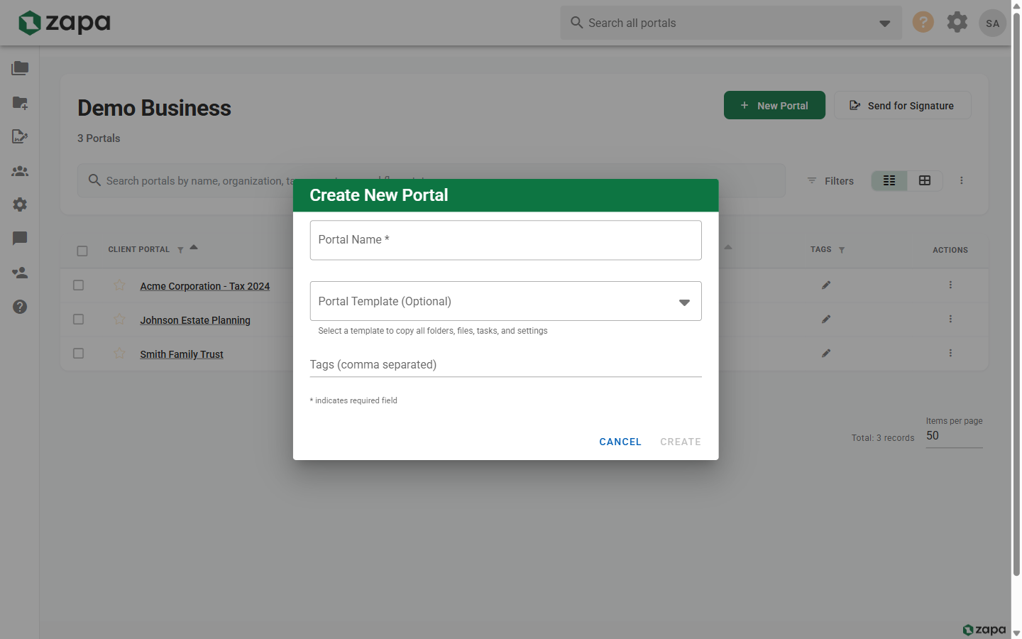 New Portal Dialog